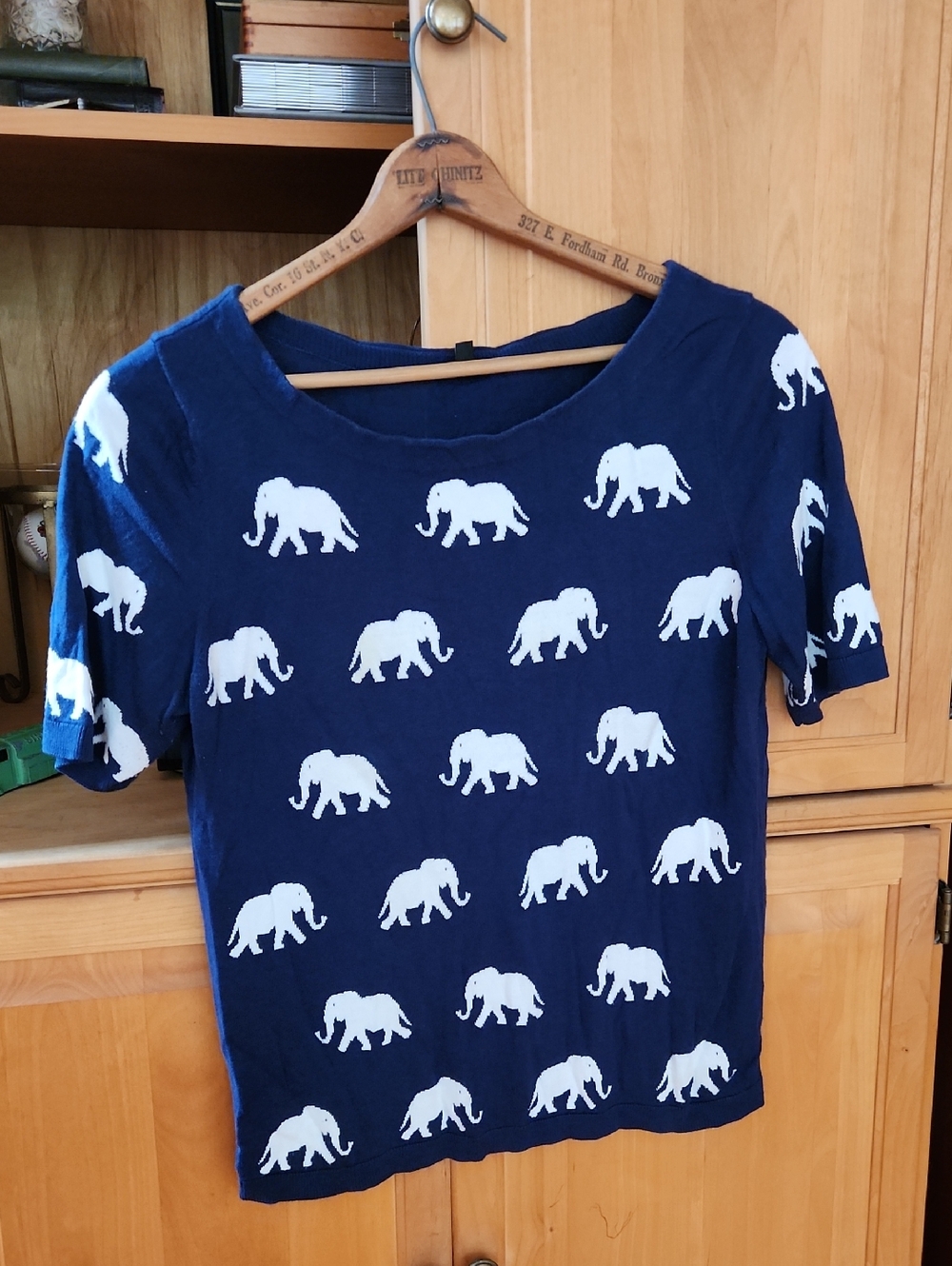 Talbots Navy Blue Elephant Print Blouse